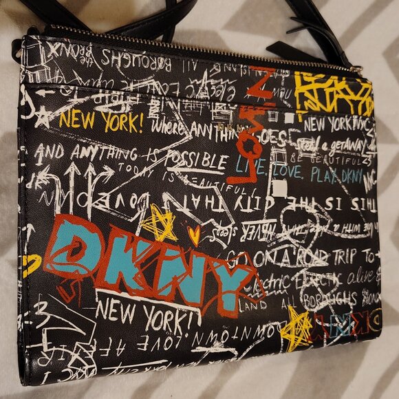 DKNY Black Graffiti Streetwear Y2K Graphic Crossbody Bag Retro New York - Picture 8 of 9